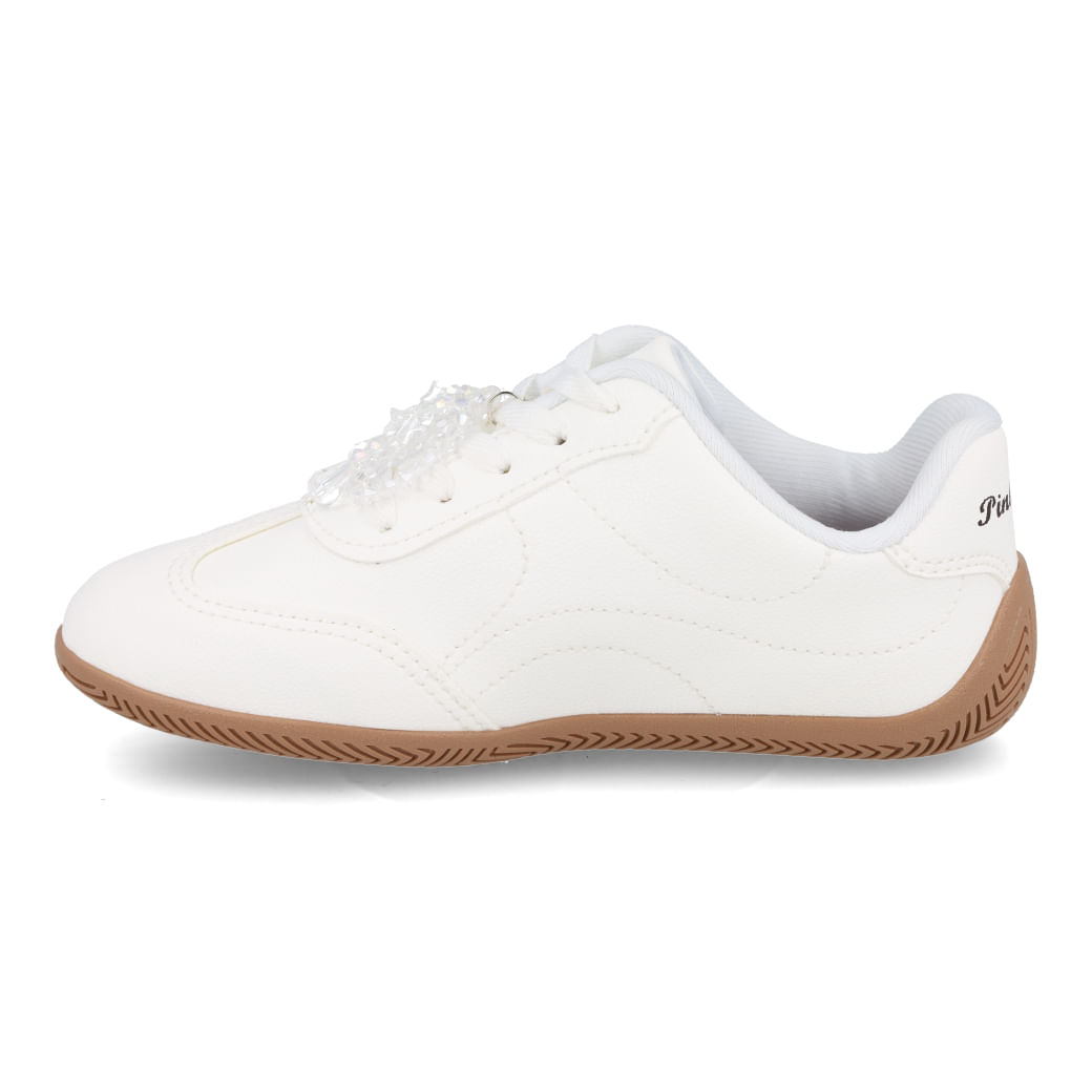 Tênis casual infantil Pink Cats branco com detalhes champagne, vista lateral esquerda